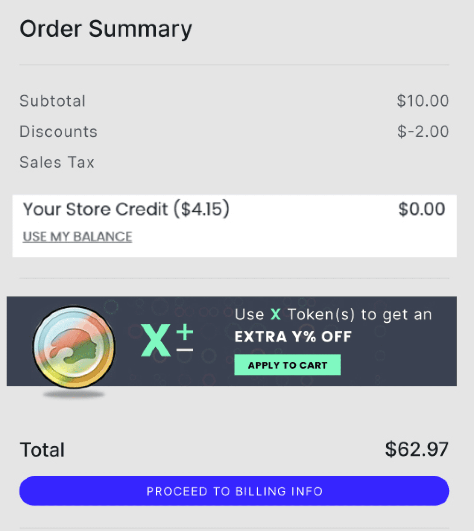 Checkout Summary with Tokens
